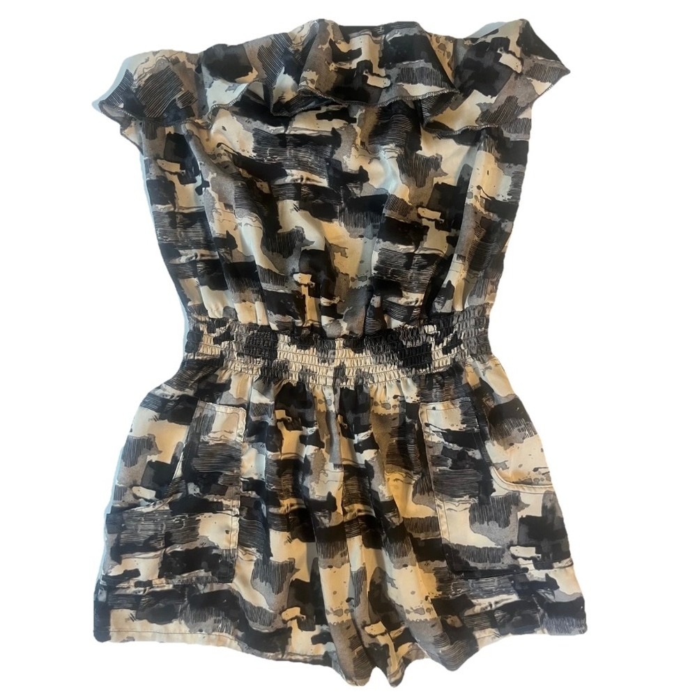 XXI Women's Black & White Abstract Print Classy Strapless Ruffle Romper-Size L